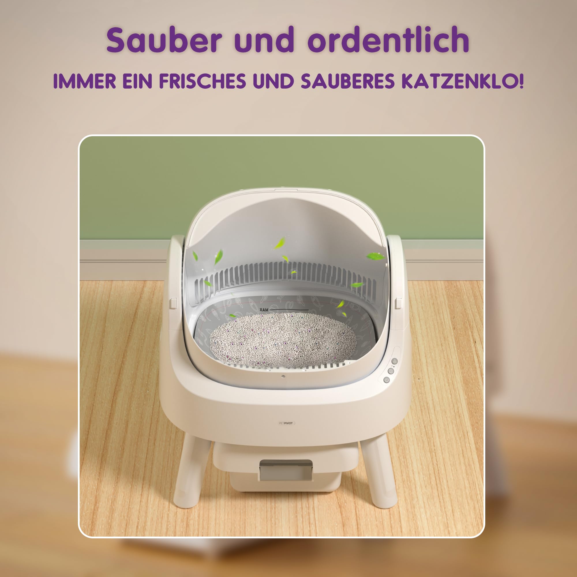 PetPivot Selbstreinigende Katzentoilette mit Offenem Design, Automatische und Manuelle Modi, Sofortige Reinigung und Einfaches Schaufeln, Ideal für Große Katzen, Geeignet für Mehrkatzenhaushalte