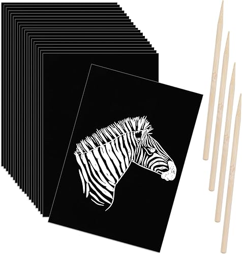 Juego de papel de arte para rascar, papel negro para rascar con palo de madera, papel para rascar, papel de dibujo artístico para niños y adultos,