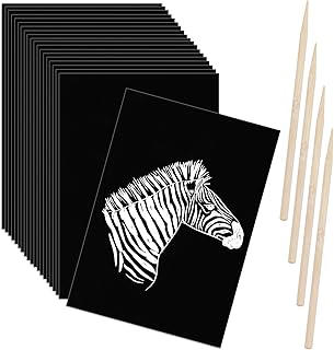 Scratch Art Paper Set Black Scratch Paper with Wooden Stick Scratch off Paper Scratch Art Drawing Paper for Kids Adults DIY Birthday Party Gift Supplies (24 Pieces)