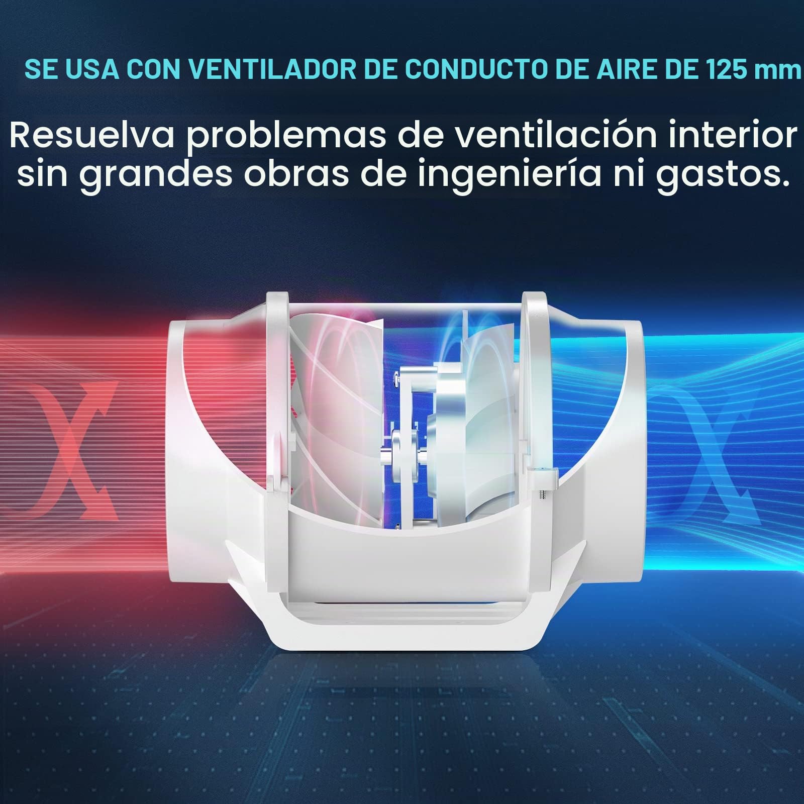 Ventilador centrífugo, HG Power 125mm Extractor Ventilador de Aire en Línea Super Ligero y Silencioso - 218m³/h