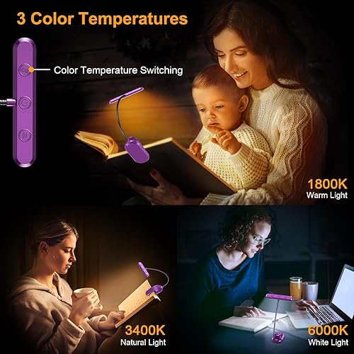Miniatura 27 de Gritin Luz de libro recargable para leer en la cama con 19 LED y función de memoria, cuidado de los ojos, 3 temperaturas de color, 5 niveles de Negro