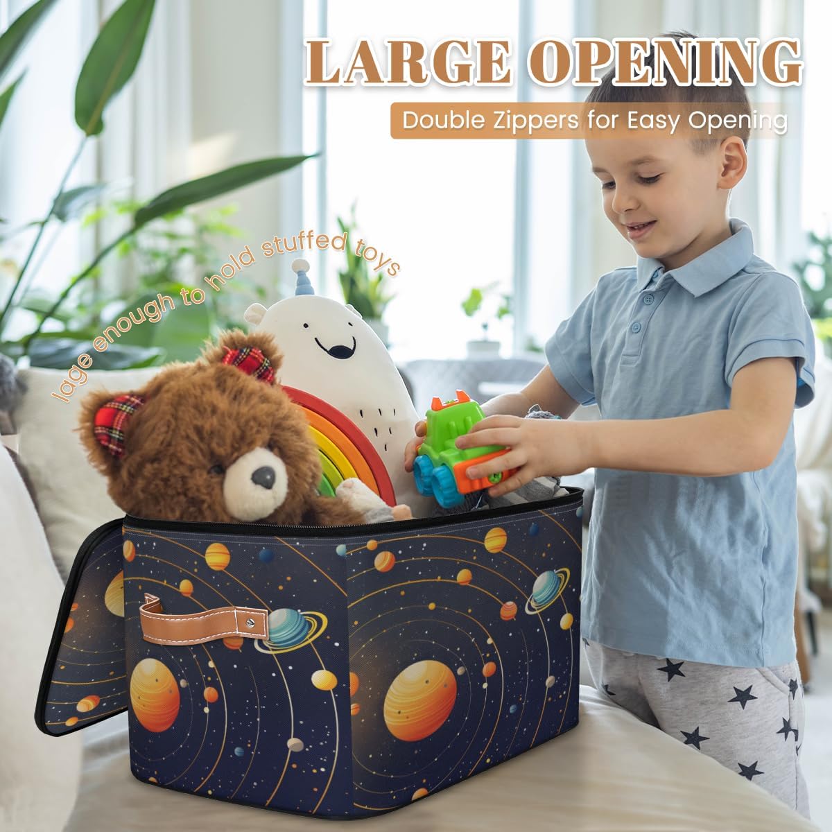 Storage Bin Set of 2 Galaxy Planet Storage Basket with Zipper Lid & Handle Foldable Closet Shelf 2 Pack Cloth Organizer Basket Cube Bins Clothes Organizer for Bedroom, Nursery