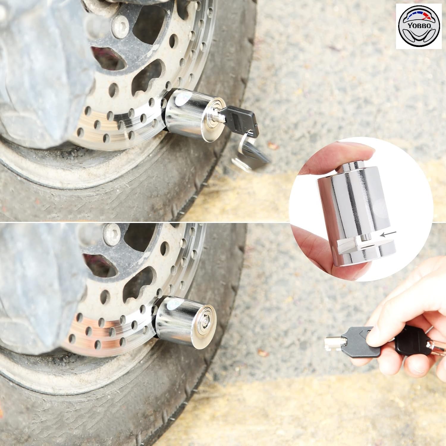 Yobbo Universal Bike Disc Brake Lock, Bicycle Anti Theft Wheel Disk Locks, Motorcycle, Anti Rust Lock Bike Locker for Two Wheeler, Bike Safety Accessories (Silver) - Image 3 thumbnail