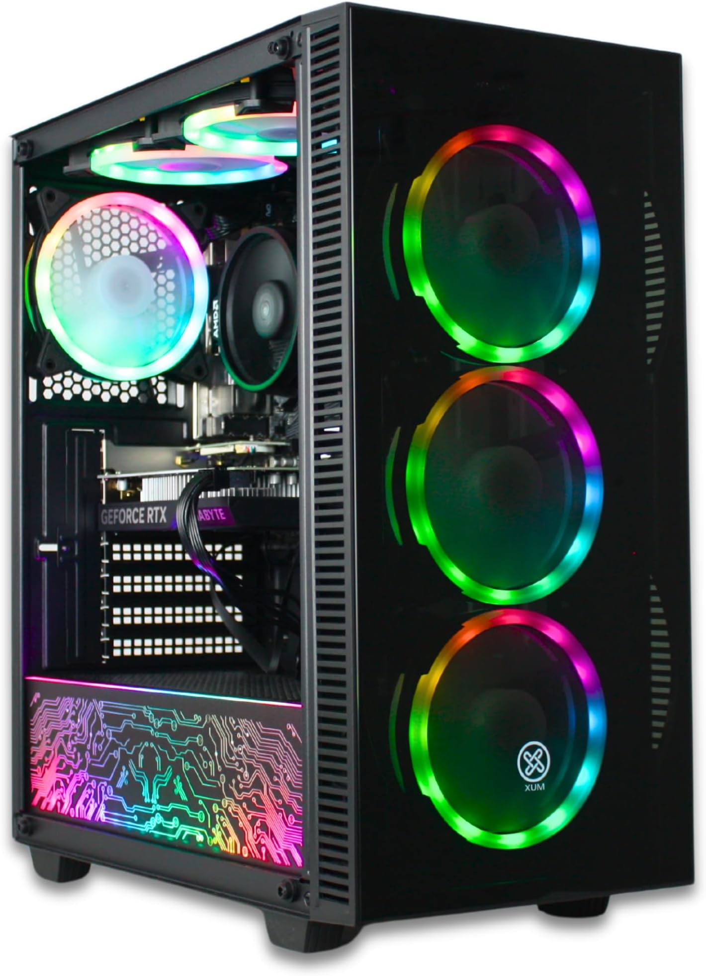 XUM Titan Prebuilt Gaming PC: AMD Ryzen 5 5500, Nvidia Geforce RTX 3050 6GB, 16GB DDR4 RAM, 500GB NVMe SSD, 1TB HDD, 500W PSU 80+ Bronze, aRGB, WiFi 5, Windows 11 Home, Entry Level, Black Case