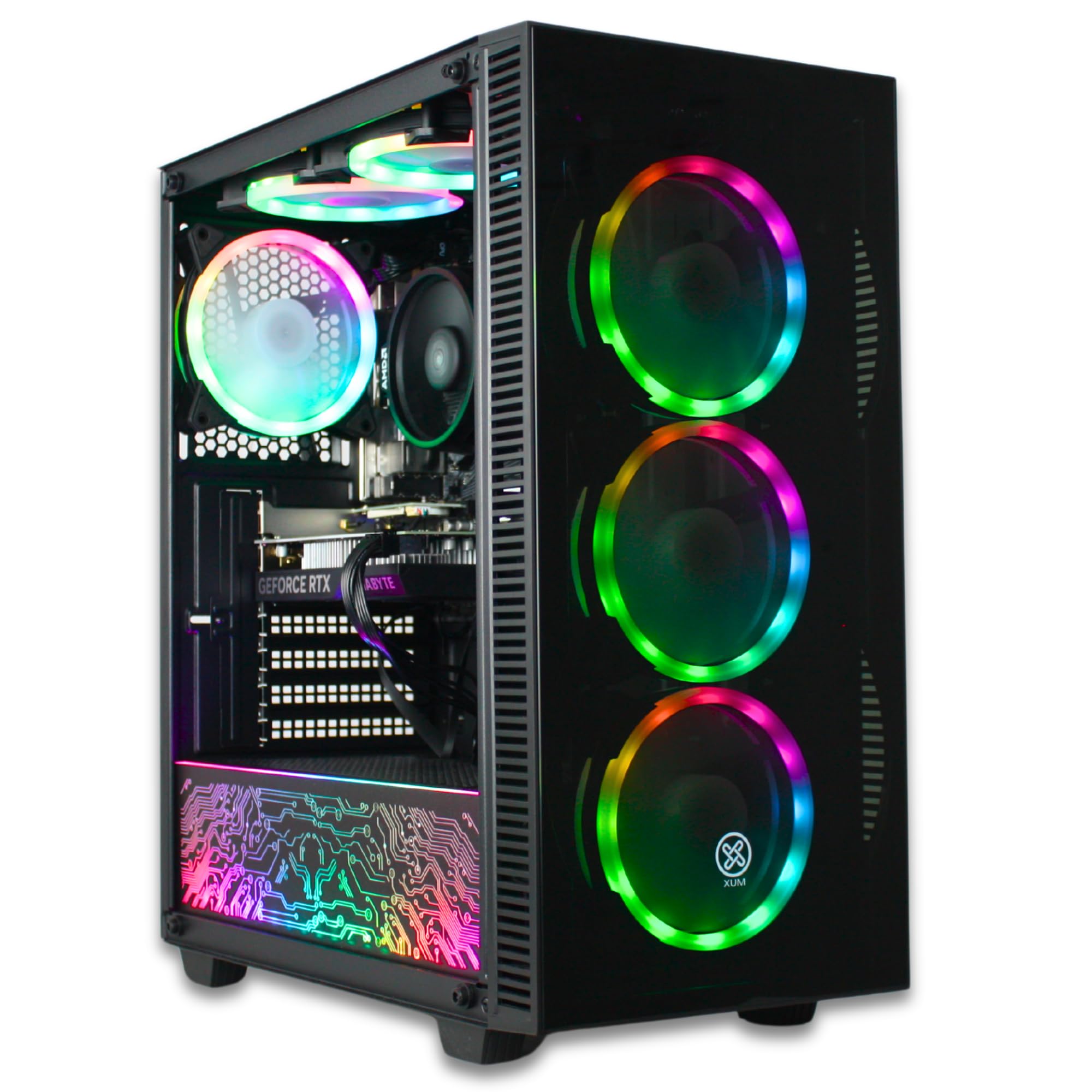 XUM Titan Prebuilt Gaming PC: AMD Ryzen 5 5500, Nvidia Geforce RTX 3050 6GB, 16GB DDR4 RAM, 500GB NVMe SSD, 1TB HDD, 500W PSU 80+ Bronze, aRGB, WiFi 5, Windows 11 Home, Entry Level, Black Case