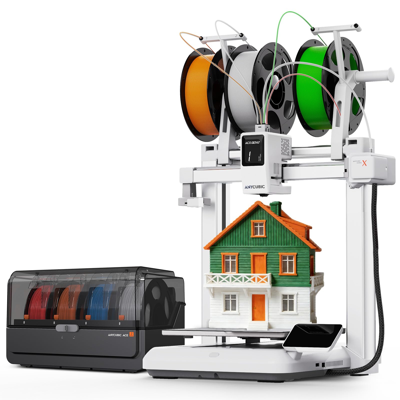 Anycubic Kobra X Combo Stampante 3D, Stampa a 7 Colori, Stampa con Multifilamenti Morbidi e Rigidi, Stampa Intelligente da Remoto, Fino a 19 Colori per Principianti, Dimensioni di Stampa 260x260x260mm