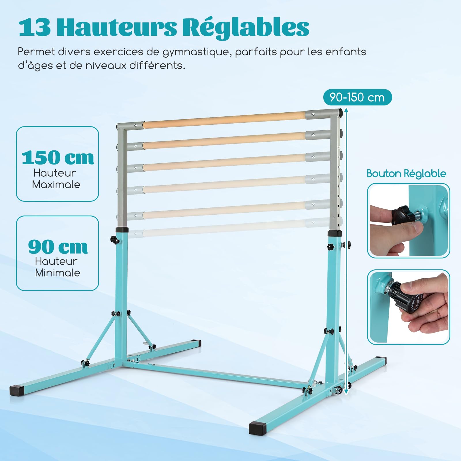 GOPLUS Barra de entrenamiento de gimnasia de acero, anchura/altura ajustable, carga 100-120kg, barra de gimnasia para niños de 6 a 12 años, ideal para gimnasio, hogar