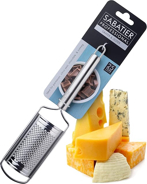 Sabatier Professional Grater & Zester - by Taylors Eye Witness. Stainless Steel Construction. Dishwasher Safe. for Hard Cheese, Lemon, Lime, Chocolate, Nutmeg, Garlic & Ginger. 25 Year Guarantee.