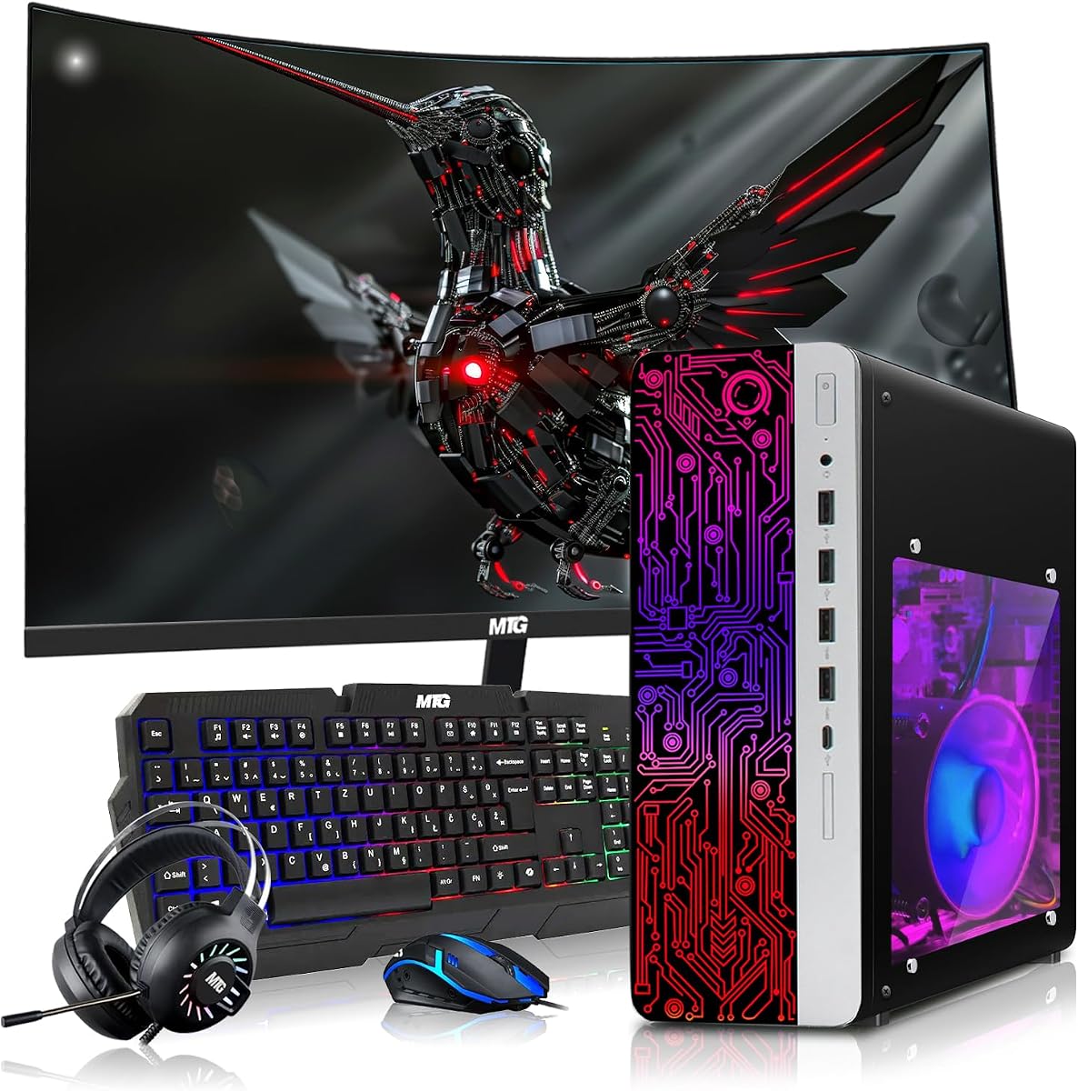 HP Gaming PC, AMD Ryzen 3 Pro, 16GB RAM, 512GB SSD, Win 11 | Desktop Computer, GT 1030 Graphics, 27 Inch Curved Monitor, RGB KBM, Headphone, USB WiFi BT, Home & Office (Renewed)