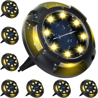 Solar Ground Lights, 8 Pack 12 LED Outdoor Waterproof Landscape Disk Lights