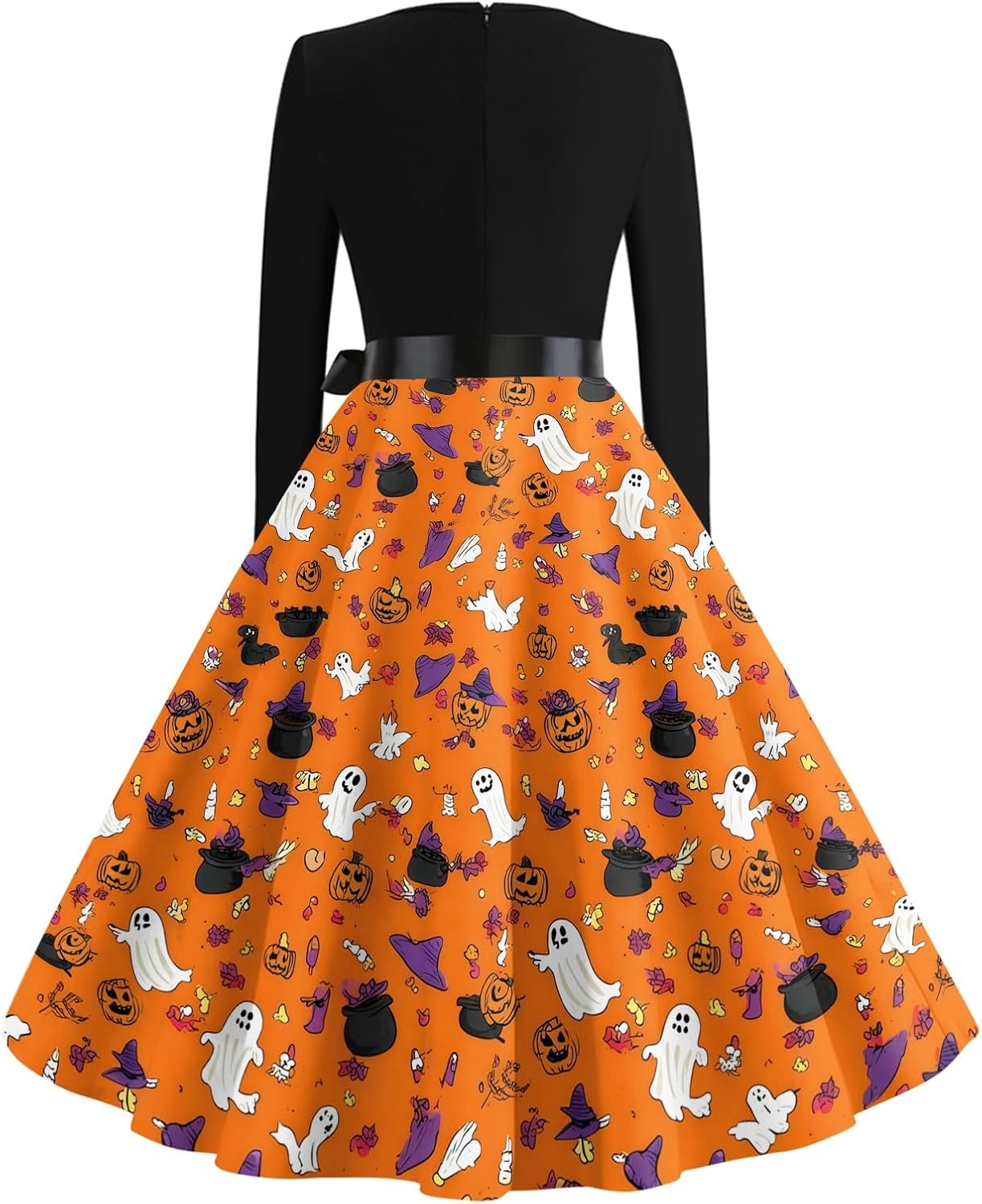 Women Long Sleeve A Line Midi Dress Round Neck Fit And Flare Book Print