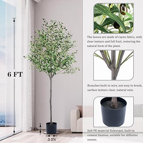 Miniatura 2 de Olivo artificial de 6 pies, olivo artificial para interiores, olivos artificiales para interiores, 6 pies, olivo artificial, olivos artificiales