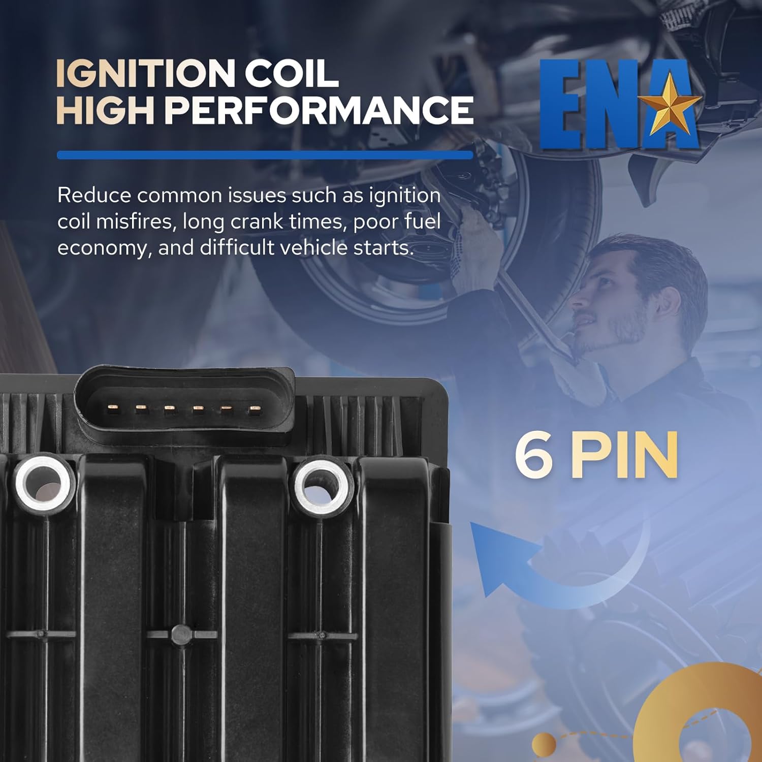 ENA Ignition Coil Pack UF484 Compatible with VW Volkswagen Beetle Golf Jetta City 1999 2000 2001 2002 2003 2004 2005 2006 2007 2008 2009 2010 2011 2.0L L4 Coil Set of 1 Replacement for IC564 GN10383