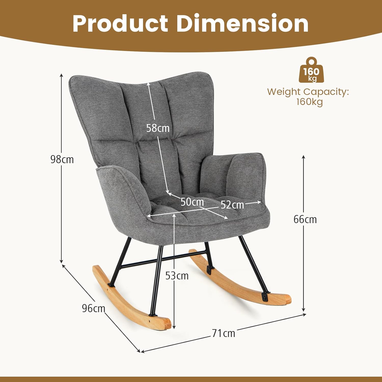 Giantex Linen Rocking Chair, Modern Accent Chair with Backrest, Padded Armrests & Seat, Upholstered Glider Rocker Armchair with Solid Metal & Wood Frame for Nursery, Living Room, Bedroom (Dark Grey)
