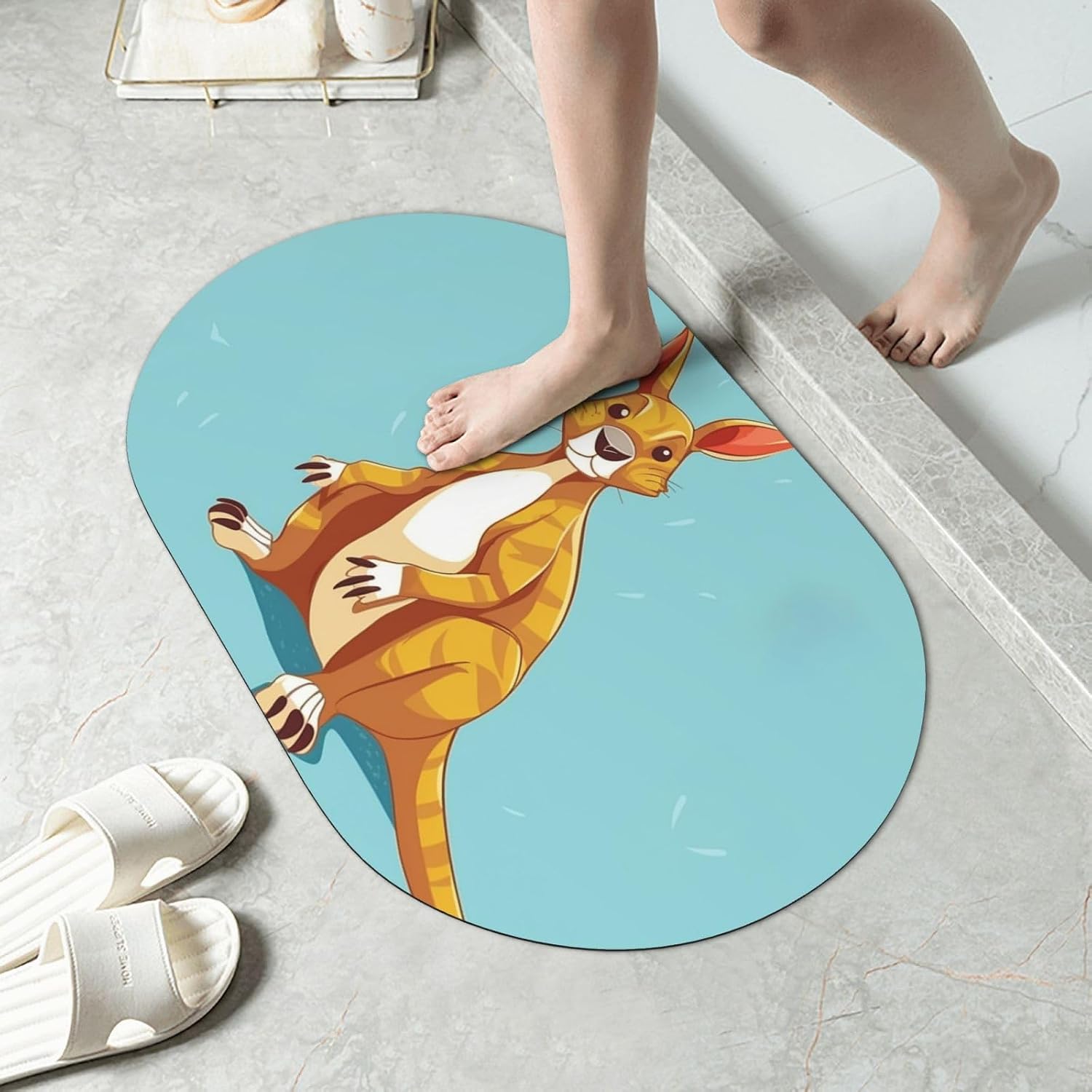 Funny Cartoon Kangaroo Zoo Diatomaceous Earth Bath Mat Soft Bathtub Mat Rugs Non Slip-Super Absorbent Bathroom Floor Mat Quick Dry Diatomaceous Bath Mats for Bathroom 23.6 X 15.7 Inches