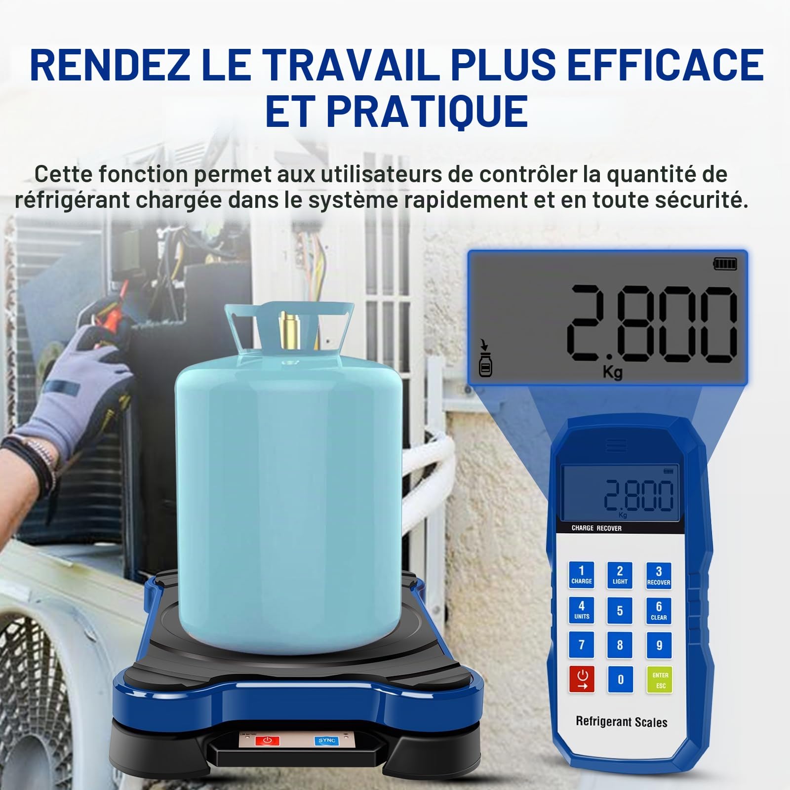 Balance de réfrigérant Bluetooth, balance numérique pour fréon avec télécommande portable, balance de charge de climatiseur sans fil haute précision, balance pour fréon CVC avec boîtier portable