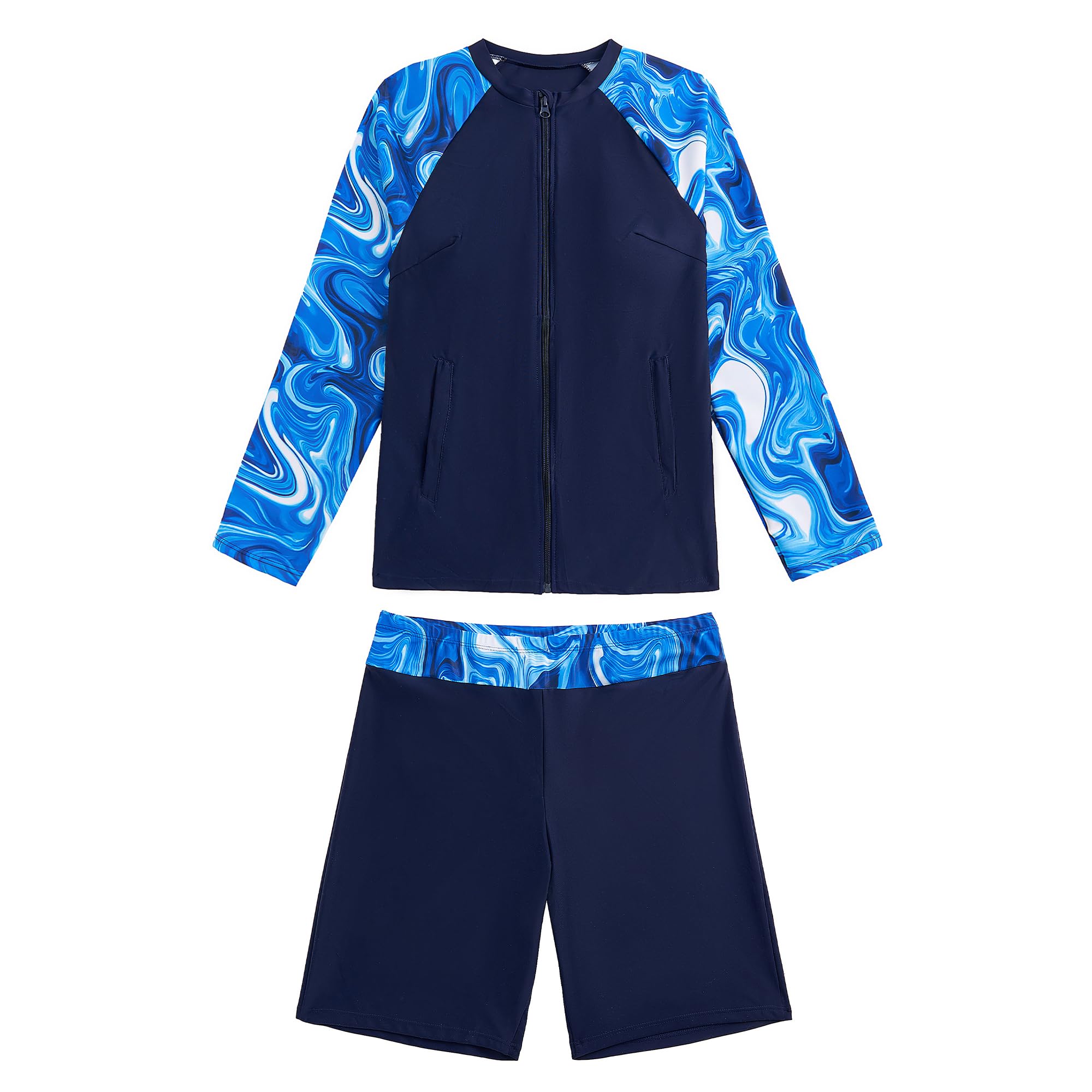 Owntop Damen Übergröße Rash Guard | 2-Teilige UPF 50+ Badeshirt | Langarm Reißverschluss Rashguard-Shirts & Hochtaillierte Boyshorts | Schnelltrocknend Badebekleidung Badeanzüge | Schwimmen Surfen