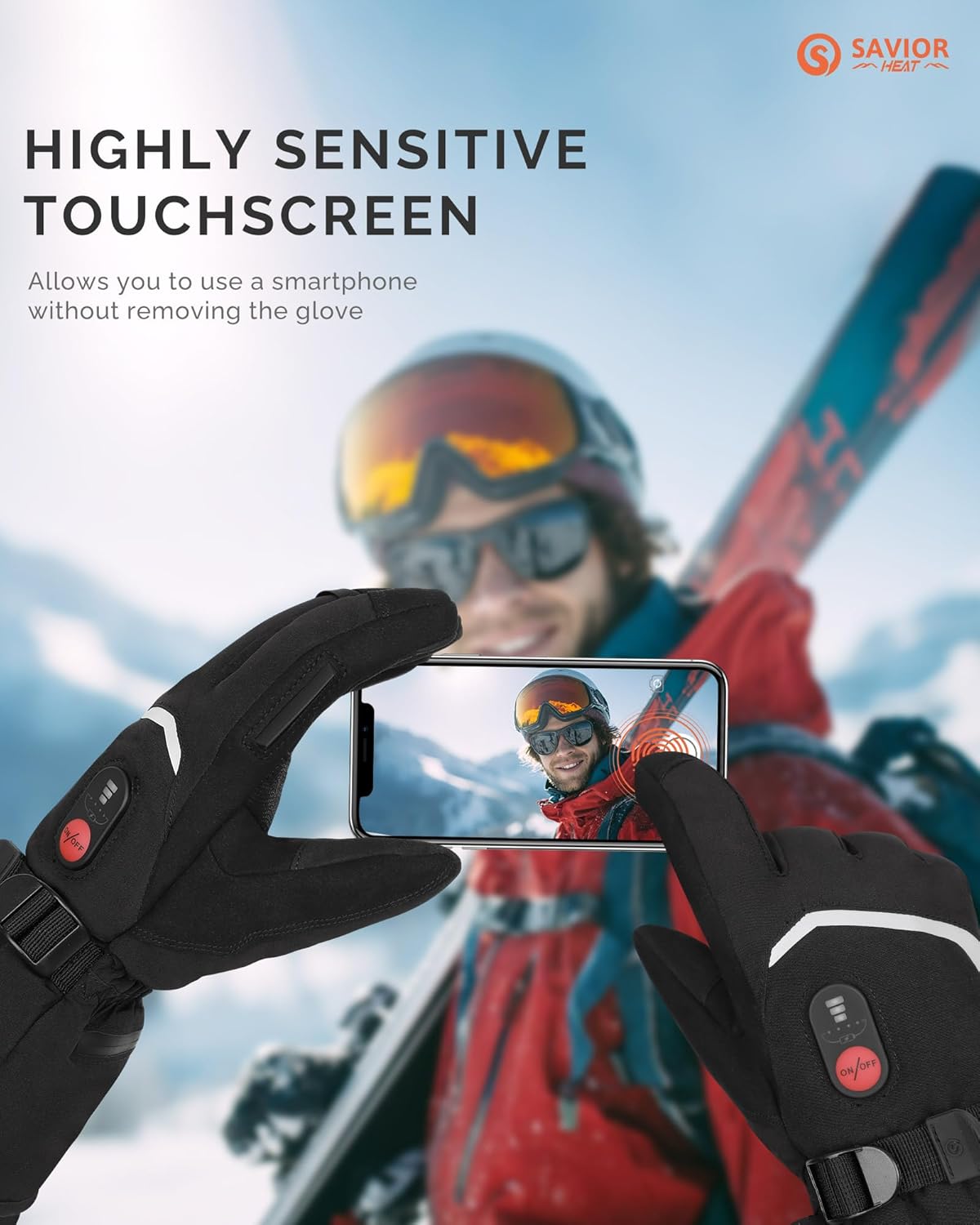 SAVIOR HEAT Upgraded Rechargeable Heated Gloves for Men & Women, 3000mAh Electric Heated Gloves with 3 Heat Levels up to 150°F, Waterproof Ski Glove for Skiing, Snowbording, Camping, Hiking - Image 6