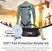 Vista 2 de AFP Kit de Protección contra Caídas para Techadores de 50 Pies, Línea de Vida Vertical Trenzada con Dispositivo de Agarre de Cuerda, 1 Arnés