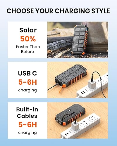 Miniatura 8 de Riapow Banco de energía solar - Cargador de teléfono solar inalámbrico de 27000 mAh99000 mWh, cargador portátil de carga rápida de 22.5 W, cable