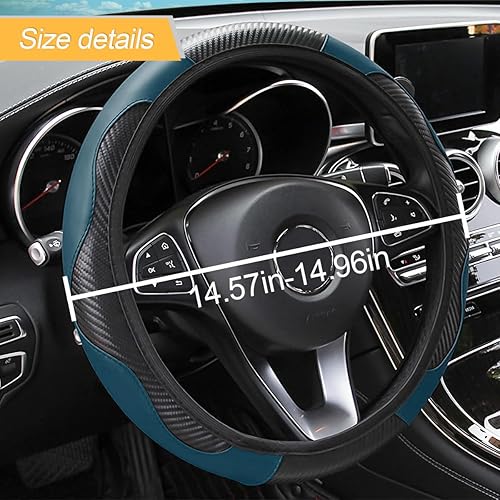 Miniatura 2 de LoyaForba Funda para volante de automóvil, de piel sintética de microfibra, protector de volante elástico de fibra de carbono, universal de 15