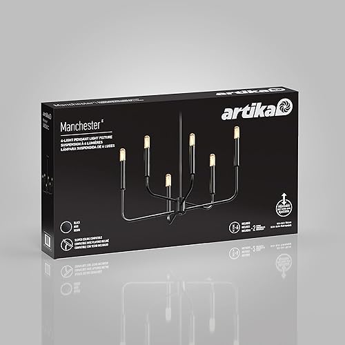 Miniatura 8 de artika Manchester - Lámpara colgante moderna de mediados de siglo, color negro, ideal para comedor, isla de cocina, bombilla 6X T18 E12, no incluida