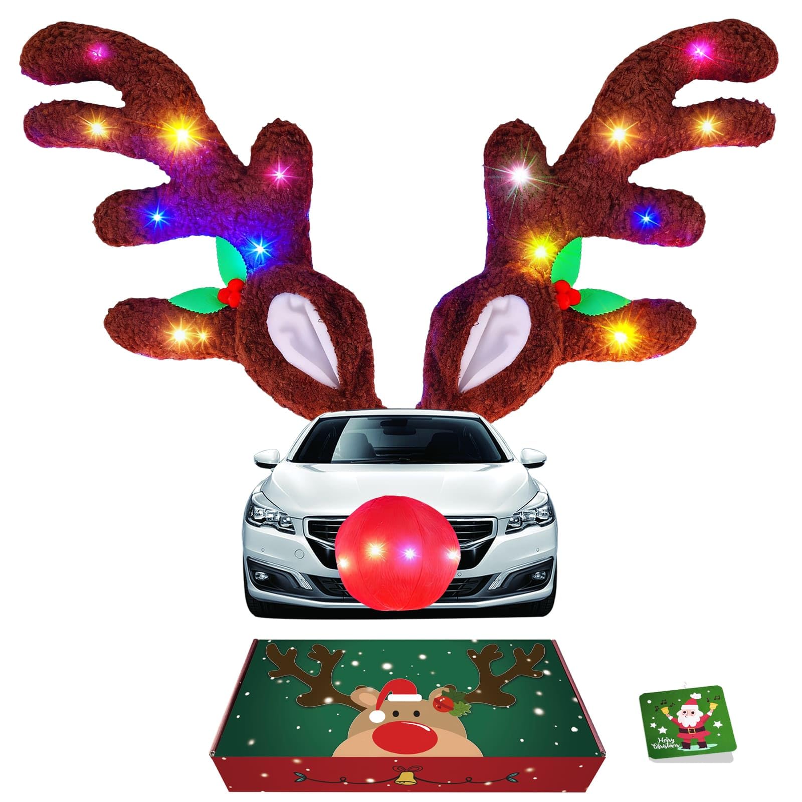 IC ICLOVER LED Reindeer Antlers for Cars, Car Reindeer Antlers &amp; Red Nose