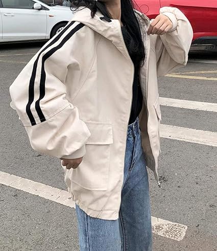 Amazon Bscoolレディース ジャケット ゆったり アウター フード付き ジャンパー ストリート系 韓国ファッション 春服 ストリート系 原宿系 コート ジャケット 通販