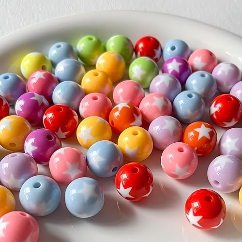 Miniatura 3 de Cuentas acrílicas de 0.631 pulgadas (0.630 in), cuentas de colores, cuentas redondas multicolor para hacer joyas de bricolaje (cuentas de estrella)
