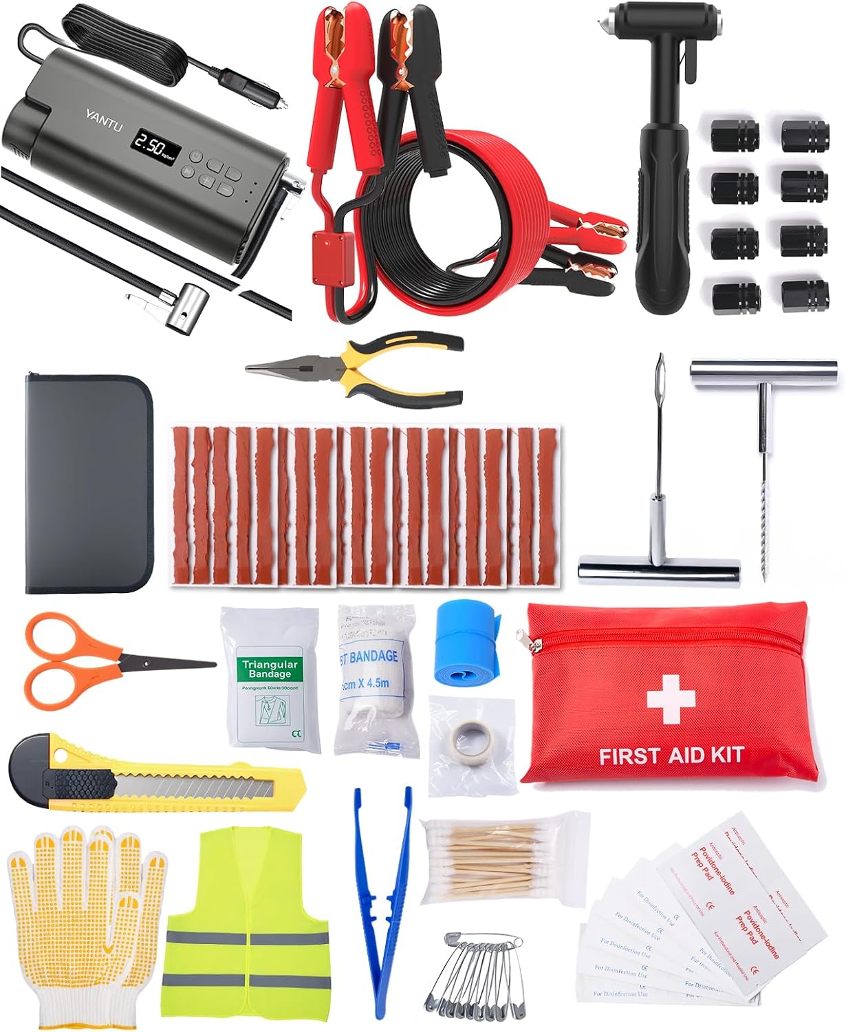 111-Piece Car Emergency Kit: Tire Inflator, Jumper Cables & More