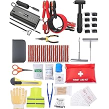 YANTU 111-Piece Car Emergency Kit - Tire Inflator Portable Air Compressor &amp; Jumper Cables for Car - Winter Auto Assistance Kit with Tow Straps, Car Safety Hammer, Tire Repair Kit, &amp; First Aid Kit