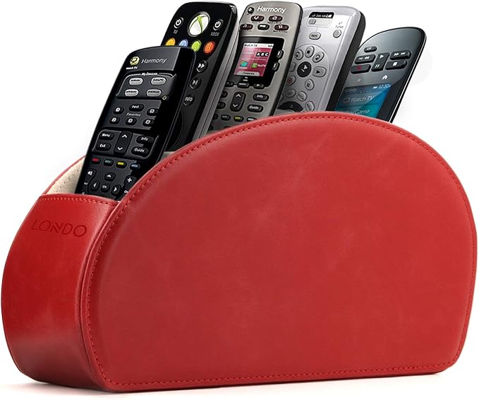 Londo Range Télécommandes à 5 Compartiments - DVD, Blu-Ray, TV, Chaîne Hi-Fi, Roku ou Apple TV - Cuir avec Doublure Suédée - Faible Encombrement pour Séjour ou Chambre