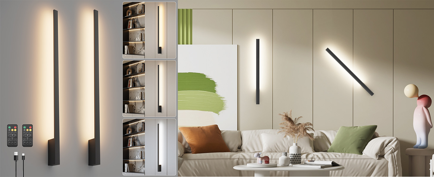 Klighten Kabellose Akku Wandleuchte 6000mAh Mit Fernbedienung | 2 Stück, Warmweiß 3000K, Glas-Schirm – Für Wohnzimmer, Schlafzimmer, Schwarz