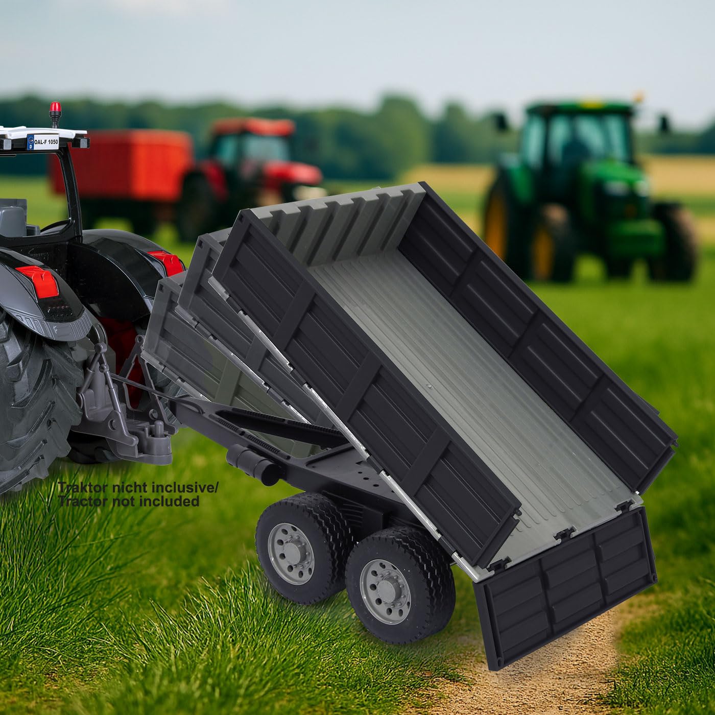 JAMARA 423282 wywrotka czarna do traktora RC 1:16 - akcesoria rolnicze, dodatek, wtyczka RC, pomysł na prezent dla dzieci, powierzchnia ładunkowa ręczna w górę/w dół, wytrzymałe tworzywo sztuczne
