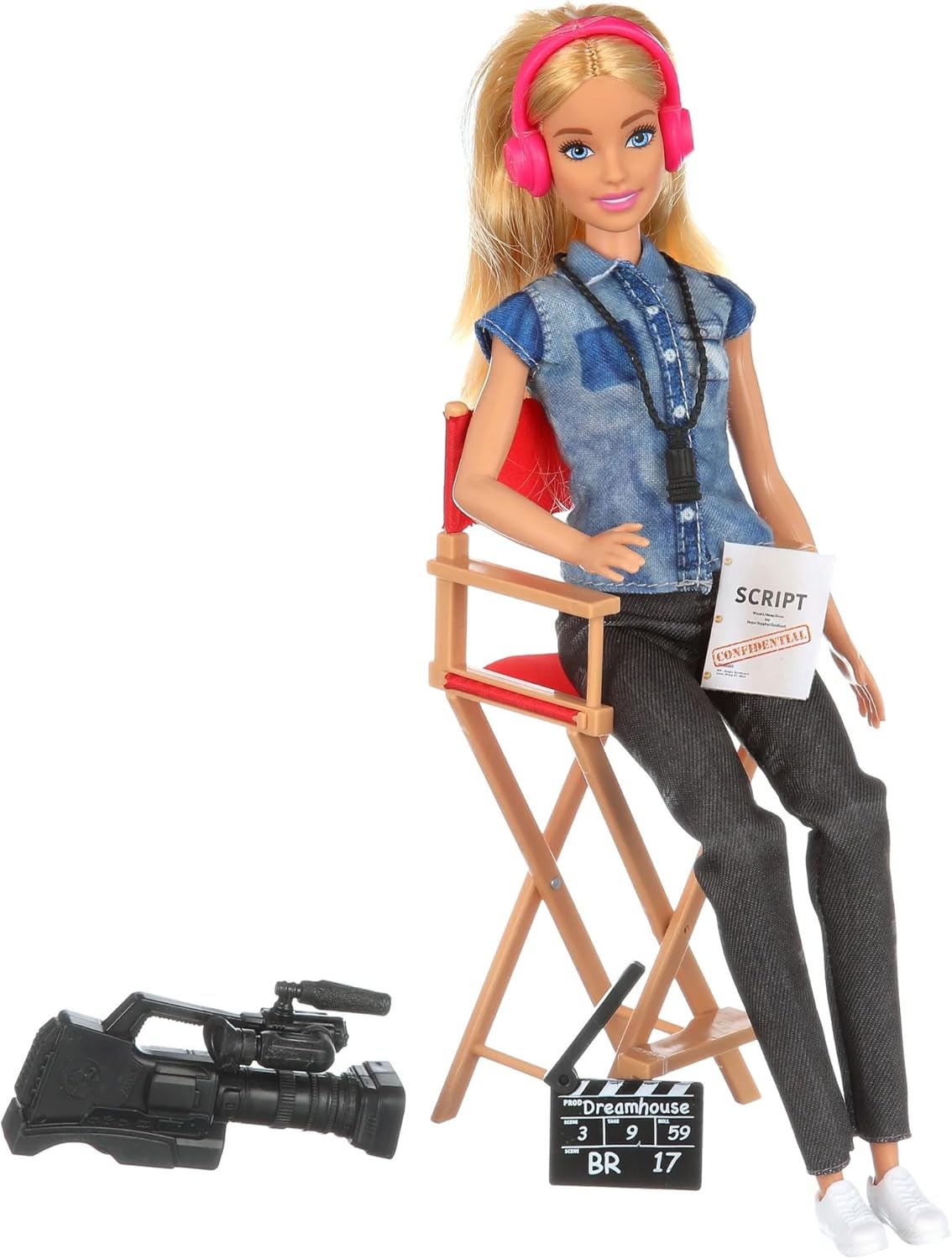 Barbie Film Director Doll “You Can Be Anything” Career Playset with Director Chair, Video Camera, Headphones, Script, Viewfinder & Clapperboard – Barbie Movie Toy & Gift for Kids 3+
