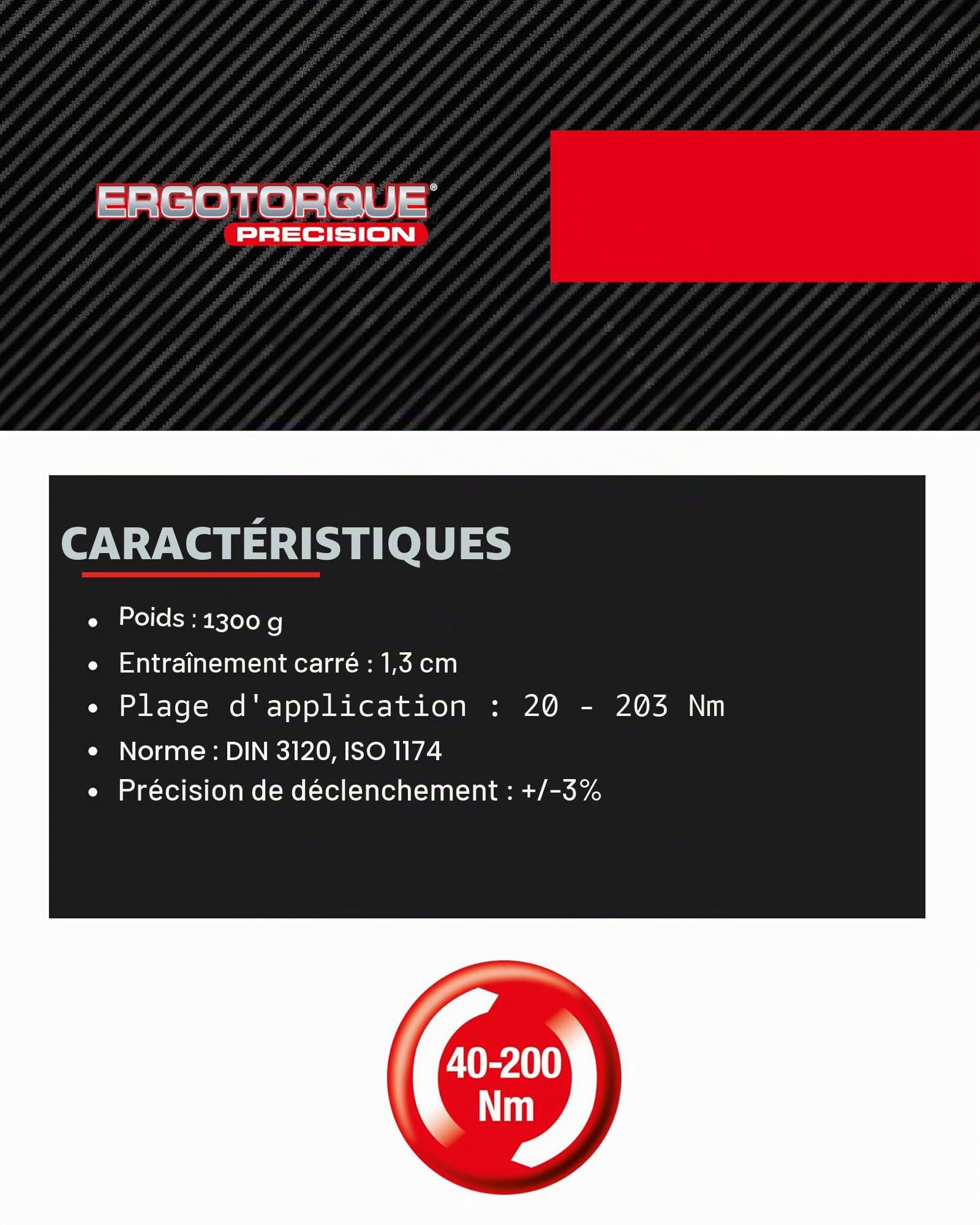 KS TOOLS 516.6542 Clé dynamométrique à cliquet Ergotorqueprecision 1/2" 20-200 Nm Rouge Acier
