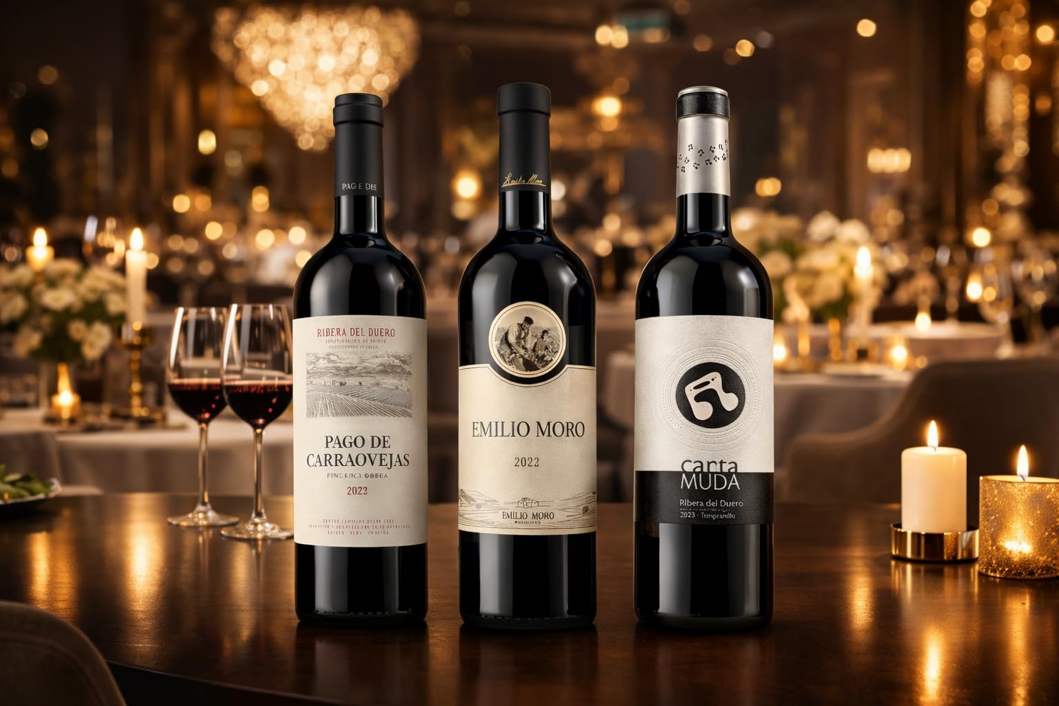 Pack Regalo Vino Tinto Ribera del Duero – Pago de Carraovejas + Emilio Moro + Cantamuda Parcela 64 – Estuche de Madera – 3 Botellas - Mysecretwine