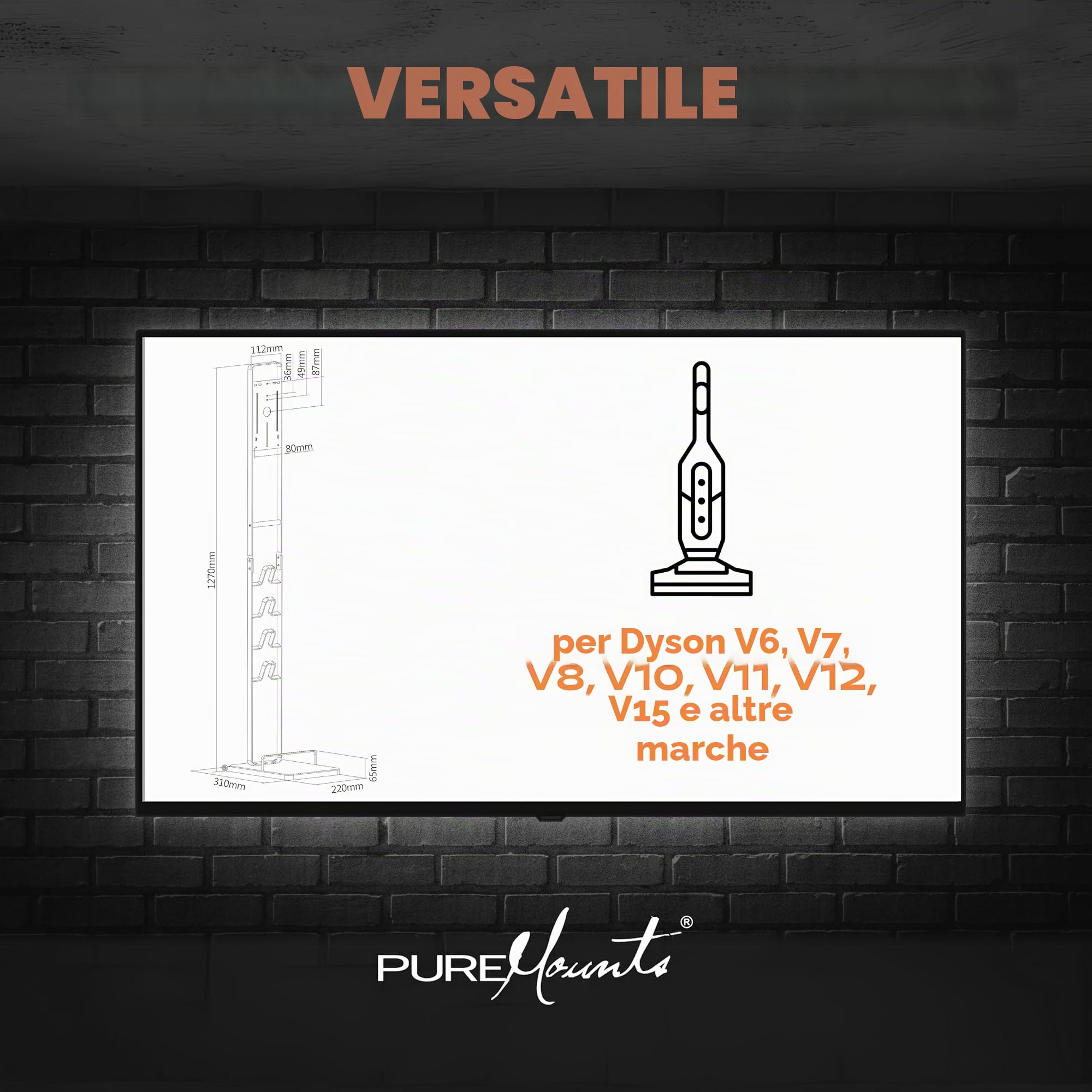 PureMounts Supporto universale per aspirapolvere compatibile con Dyson V15, V12, V11, V10, V8, V7, da pavimento, accessori, bianco