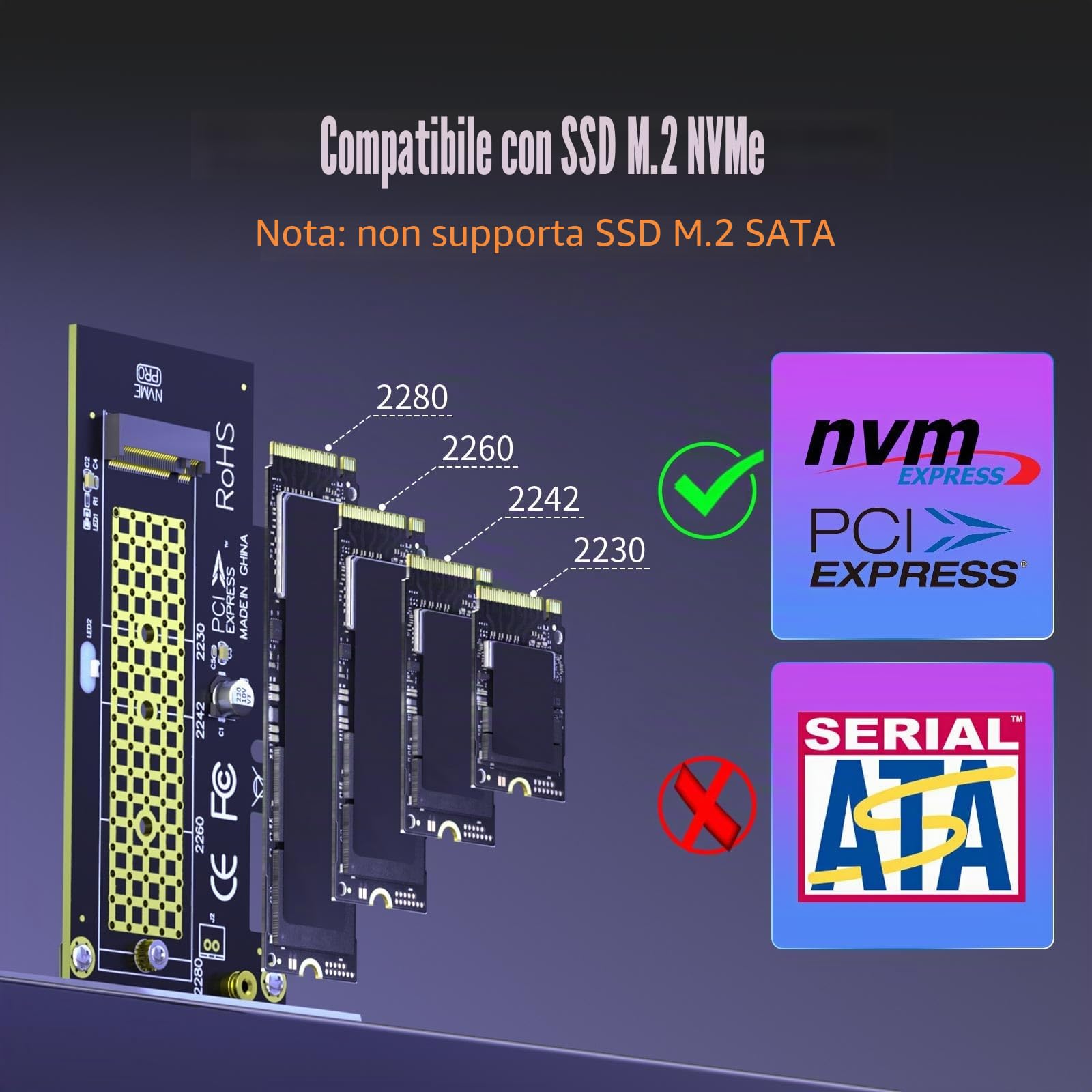 GLOTRENDS PA09-HS Adattatore da M.2 NVMe a PCIe 4.0 X4 con dissipatore M.2 per 2280/2260/2242/2230 SSD M.2 NVMea