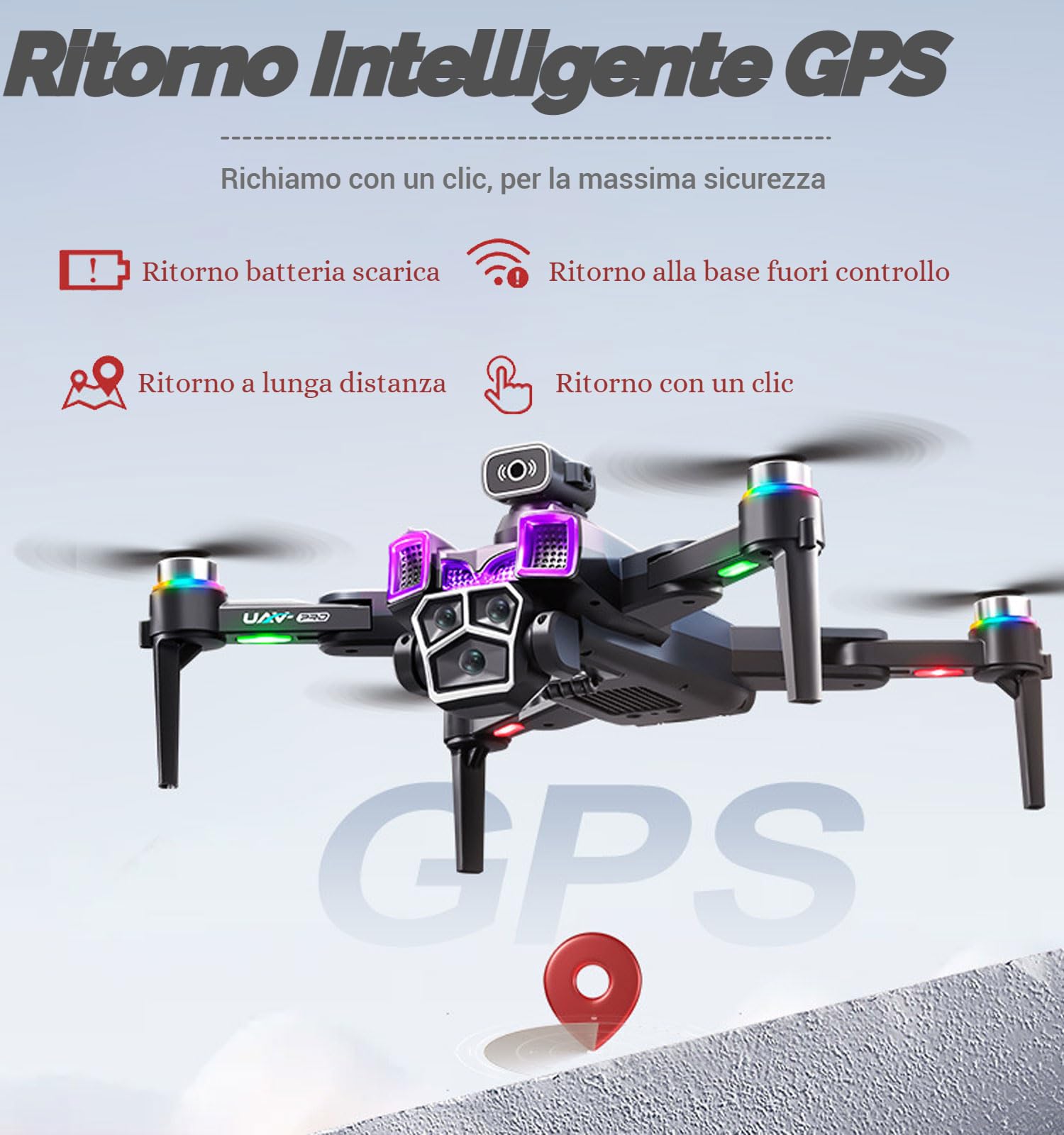 Drone GPS con 5.9 Pollici Schermo RC Quadricottero Pieghévole con Effetti di Luce Telecamera HD Evitamento Ostacoli Ritorno Automatico Motore Brushless Droni per Principianti e Adulti
