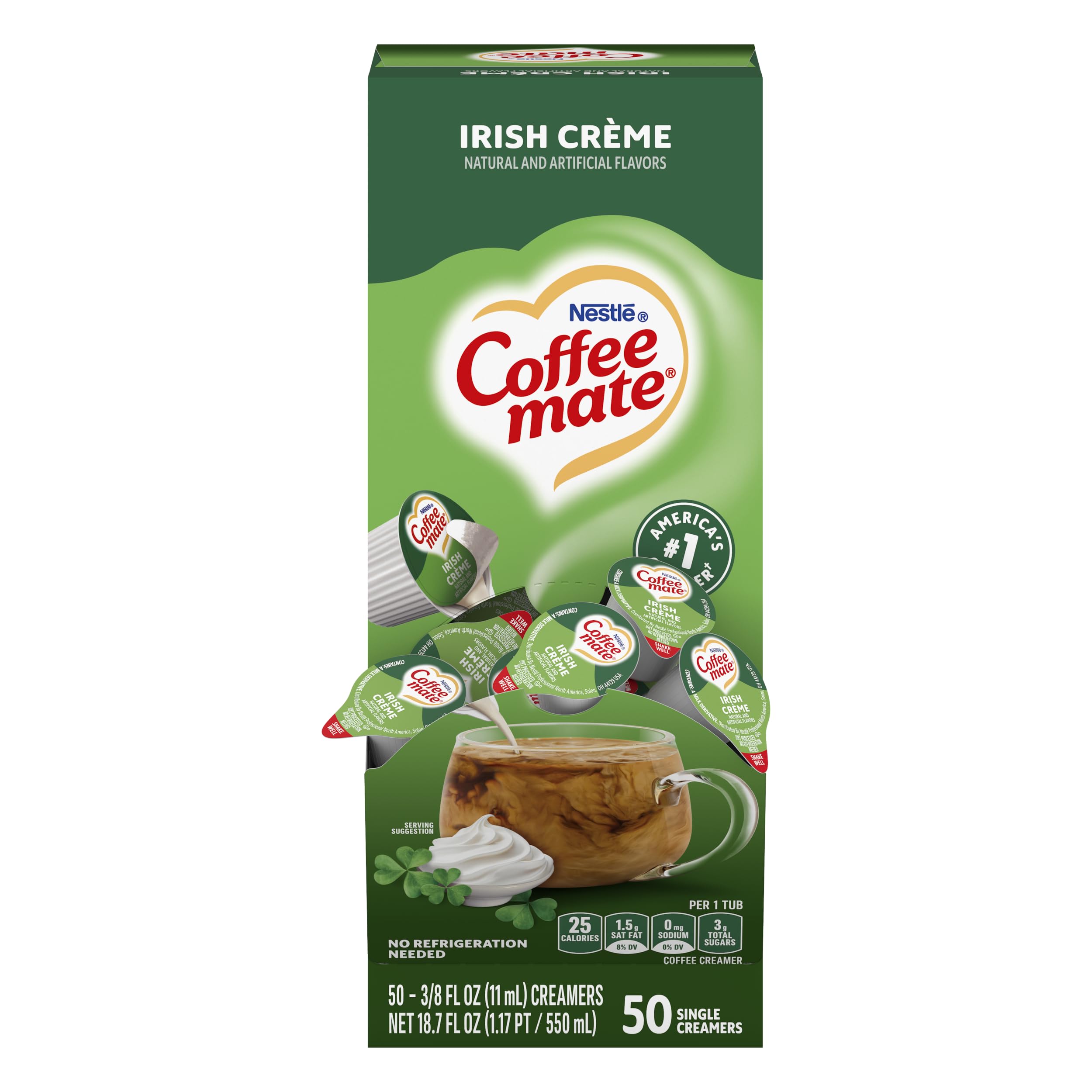 Nestle Coffee mate Liquid Coffee Creamer Singles, Irish Crème, 50 Ct Box
