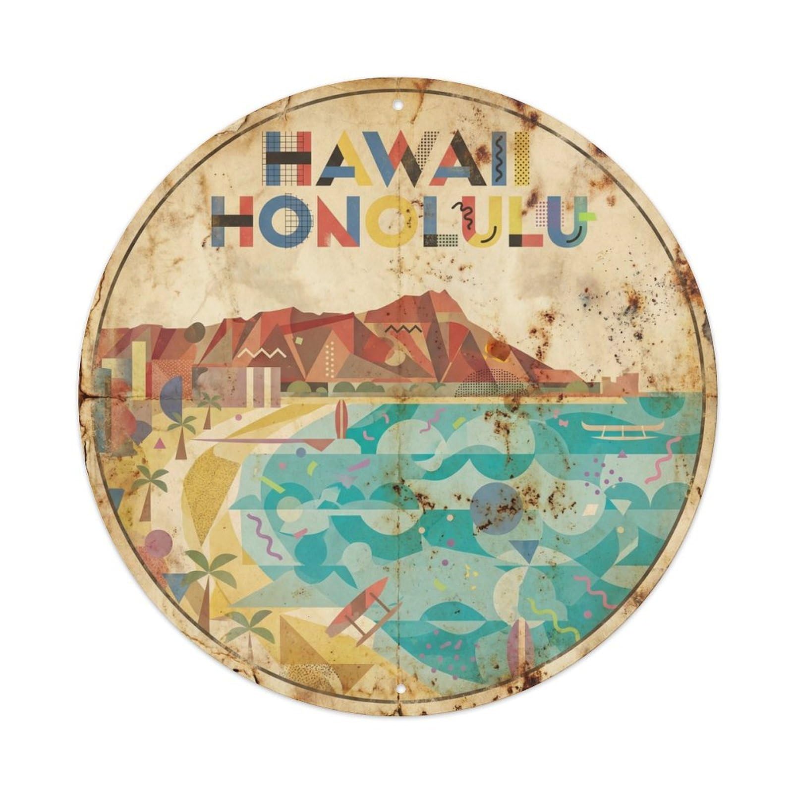 Olyhtr 8X8inch Classic Style Hawaii Honolulu North Pacific Colorblock Metal Tin Sign