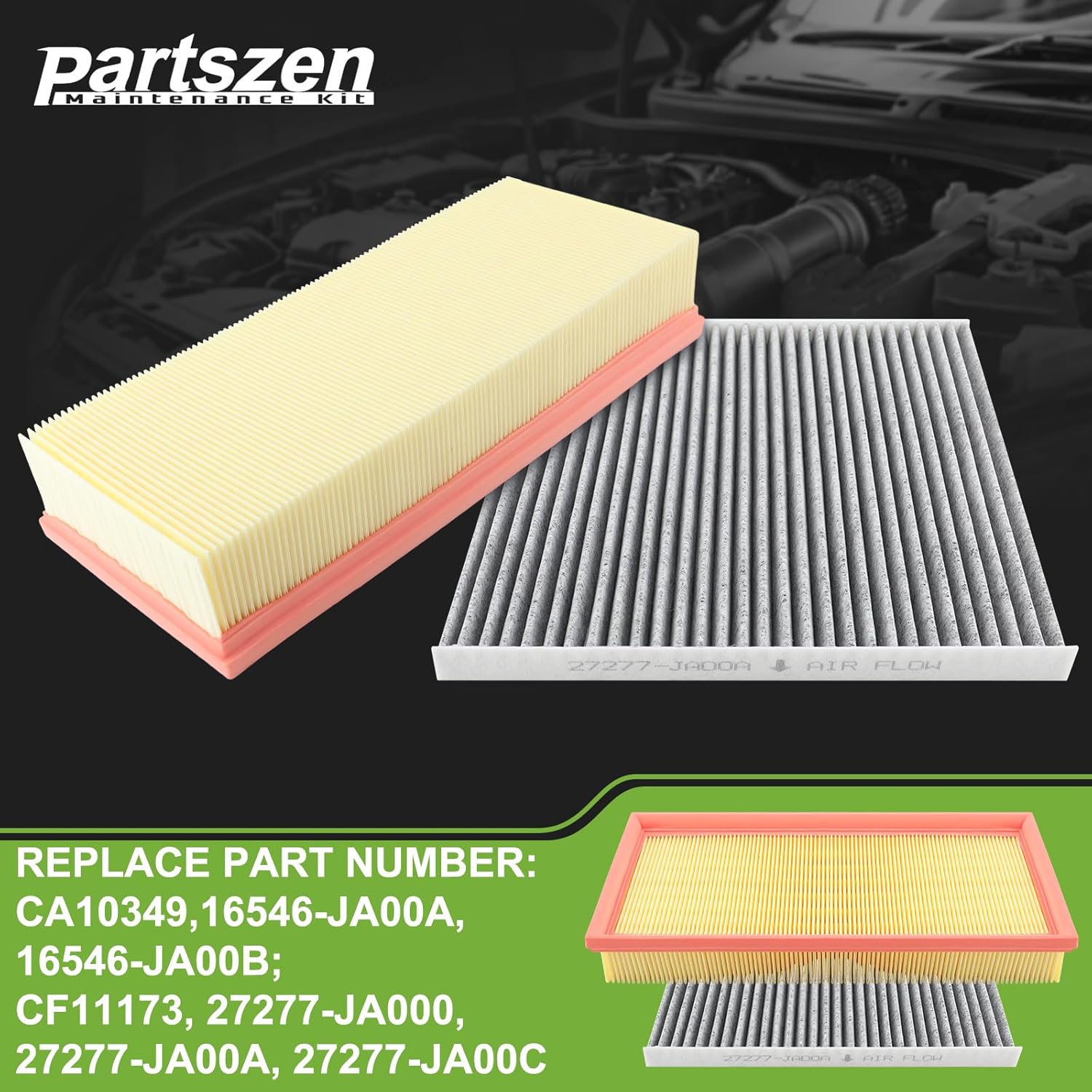 16546JA00A Engine & Cabin Air Filter Fit for Nissan Altima L4 2.5L 2007-2012 Replace 16546-JA00A 27277-JA00A 27277-JA000