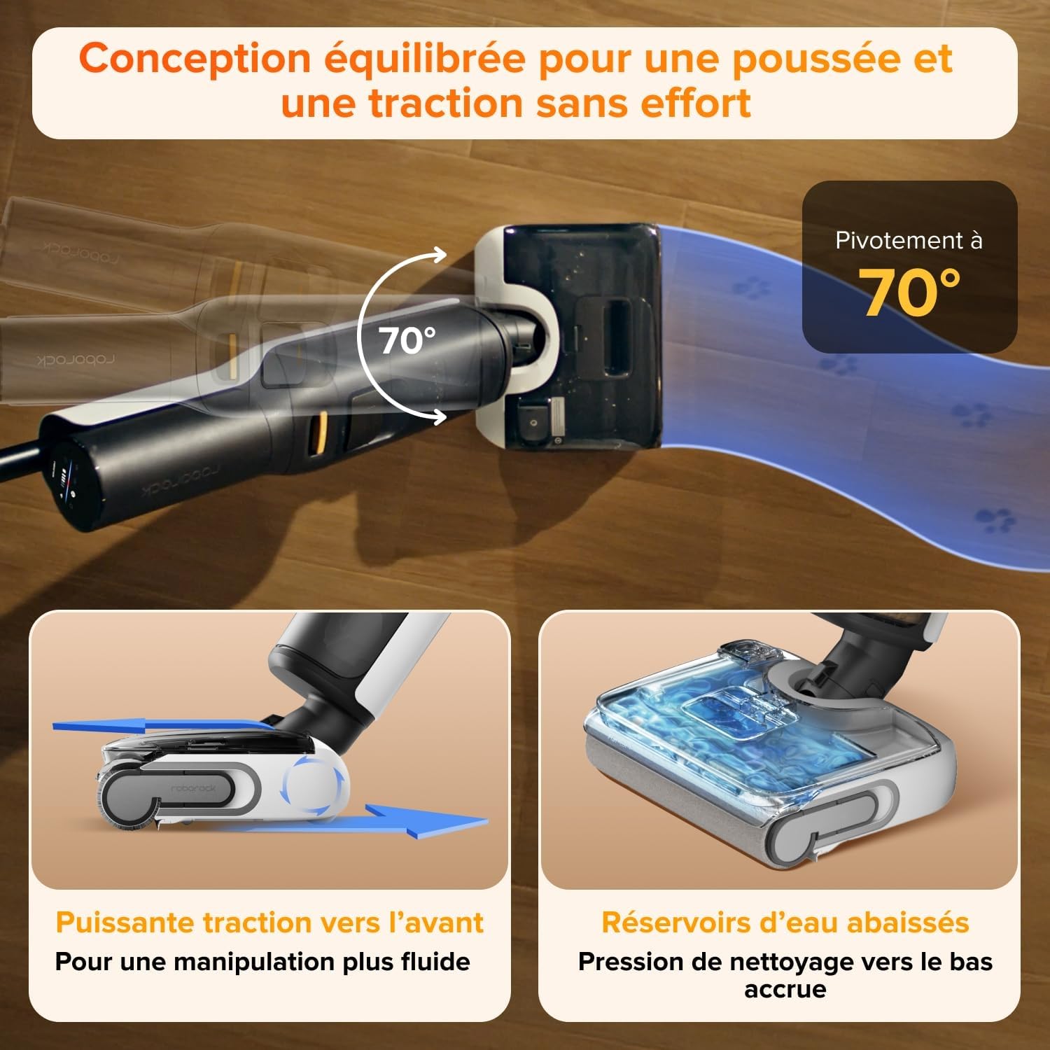 Roborock F25 LT aspirateur laveur 20 000 Pa autonettoyage haute température 90 °C séchage rapide inclinable 180° nettoyage bord à bord sols durs