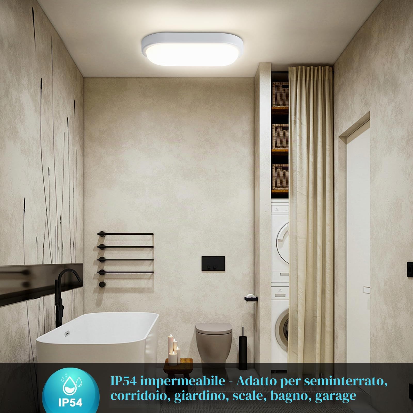 Lampada con Sensore di Movimento, 18W 1800LM Plafoniera Led Soffitto Ovale Esterno, IP54 Applique da Parete Interno Luci, 4000K Applique Luce Bagno per Balcone Scale Corridoio Garage, 2 Pezzo