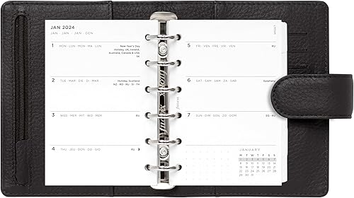 Miniatura 6 de Filofax Norfolk - Organizador de bolsillo, color espresso, cuero suave de grano completo, seis anillos, con calendario semanal para ver diario,