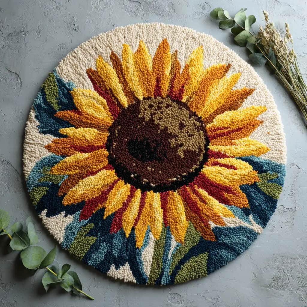 Kitquiver Latch Hook Craft Kit Rug Sunflower 50X50Cm