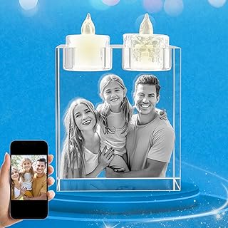Personalized 3D Crystal Photo, Custom Laser Engraved Candle Holder Frame, Customized Memorial Anniversary Christmas Birthdays Gifts for Dad, Mom, Him, Her, Grandfather (X-Large)