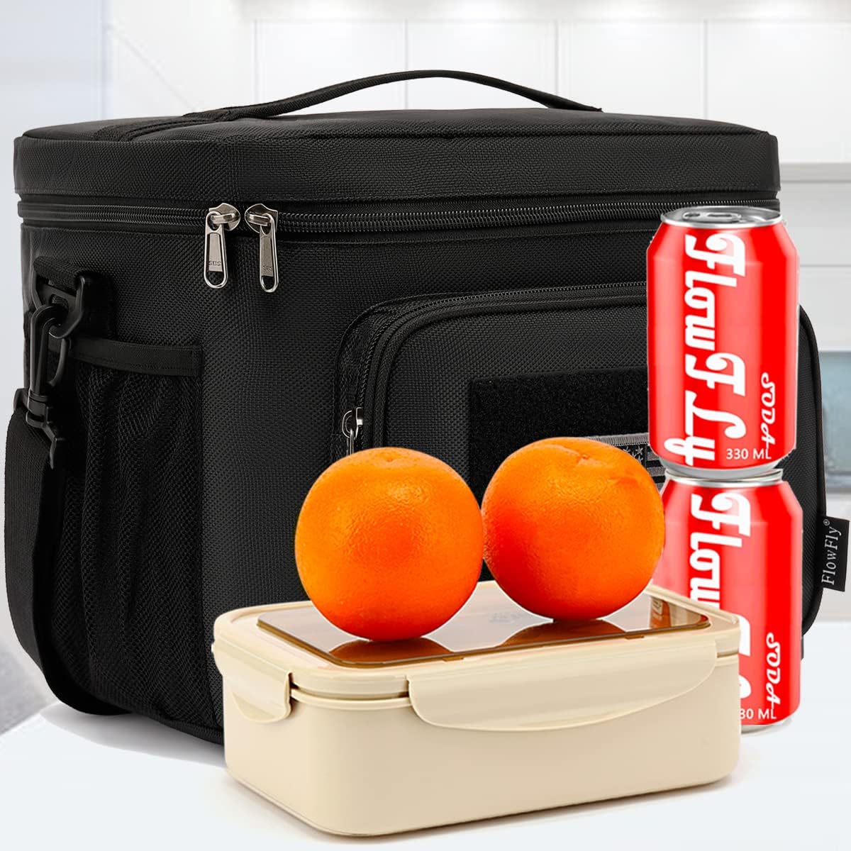 FlowFly Tactical Lunch Bag Large Insulated Lunch Box Cooler Tote for Men, Women with MOLLE/PALS Webbing (Black, Large) - Image 7