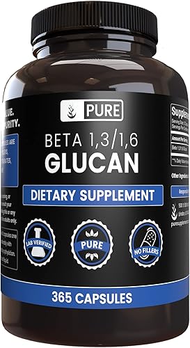 PURE ORIGINAL INGREDIENTS Beta Glucan 1,31,6, (365 cápsulas) Sin relleno de magnesio o arroz, siempre puro, verificado por laboratorio
